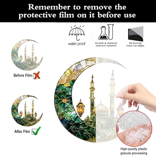 Crescent Moon Mosque Lantern Acrylic Suncatcher with Hanging Chain, Islamic Style Window Decor for Home, Patio, Garden,Ideal Present for Ramadan, Eid, Housewarming/YX-43