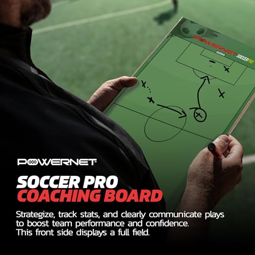 PowerNet Soccer Pro Coaching Board, Dry Erase Magnetic Clipboard, Built-in Line Up Card, Double Sided Weatherproof Soccer Coaching Board, Includes 2 Dry Erase Markers - style: Soccer