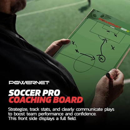 PowerNet Soccer Pro Coaching Board, Dry Erase Magnetic Clipboard, Built-in Line Up Card, Double Sided Weatherproof Soccer Coaching Board, Includes 2 Dry Erase Markers - style: Soccer