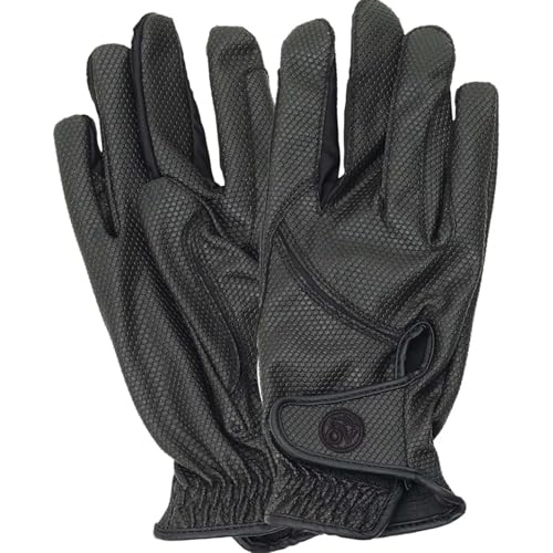 Ovation Unisex Tek-Flex Riding Gloves | Durable All-Season Leather Gloves with Touch Screen and Hook & Loop Wrist Closure - color: Black/Black, size: Small