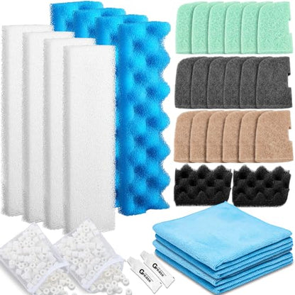 Threlaco 32 Pcs Filter Media Compatible with 406/407 Filters, Aquarium Replacement Maintenance Kit Including Biological Sponge, Ammonia/Phosphate/Nitrite Remover Pad, Aquarium Towel, Grease - style: 406/407