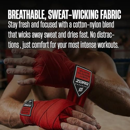 ZORQ Boxing Hand Wraps - Professional Mexican Style Semi-Elastic Handwraps for Boxing, MMA, Muay Thai & Kickboxing - 4.5M Inner Gloves with Thumb Loop & Secure Hook & Loop Closure - color: Black