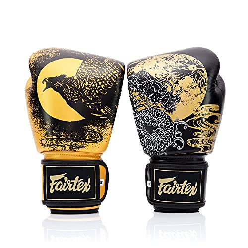 Fairtex BGV26 Harmony Boxing Gloves, Leather Muay Thai MMA Kickboxing Gear | Full-grain hide with triple-layer foam padding. Ventilated wrist strap outfit features Phoenix silkscreen for bag workouts - size: 14oz