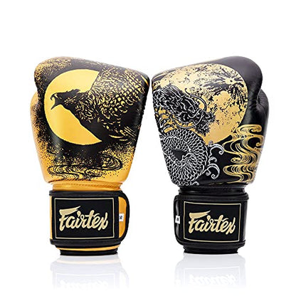 Fairtex BGV26 Harmony Boxing Gloves, Leather Muay Thai MMA Kickboxing Gear | Full-grain hide with triple-layer foam padding. Ventilated wrist strap outfit features Phoenix silkscreen for bag workouts - size: 14oz