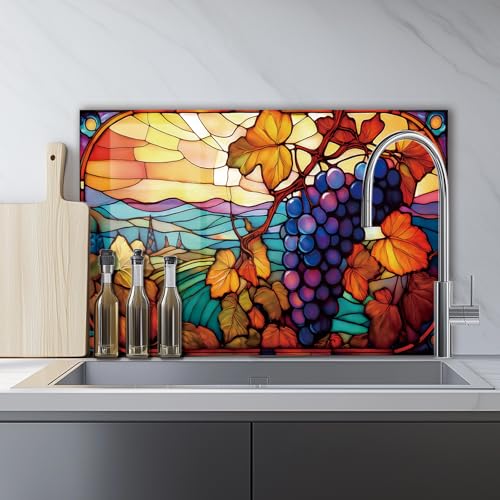 LMSDYSHU Mosaic Grapes Tempered Glass Backsplash for Kitchen Stove 30"x16" | One Piece Oven & Range Backsplash, Heat Resistant & Easy to Clean - color: Mosaic Grapes, size: 30"L x 16"W