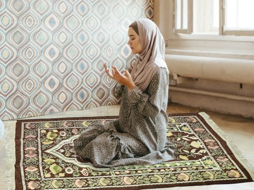 Prayer Mat, Prayer Mat Islam, Prayer-Rug Islamic, Muslim Prayer-Rug, with Elegant Design Bags, Soft Carpet, for Ramadan Islamic Muslim, Great Gift for Family, Friends (Brown)