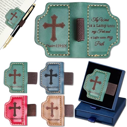 Bygone Mark Personalized Magnetic Leather Bookmark with Pen Holder,Inspirational Bible Verse Religious Bookmarks,Christian Book Lovers Reading Accessory for Men Women (Green, Psalm 119:105) - color: Green, size: Psalm 119:105