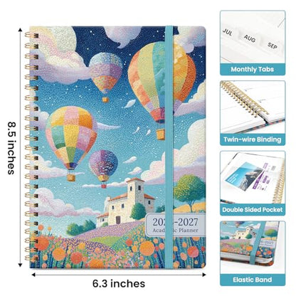 Planner 2026–2027, Academic Monthly Weekly Spiral Calendar, July 2026 – June 2027, Hardcover Agenda Notebook with Tabs, 6.3" x 8.5", Perfect for Students, Teachers, School & Daily Planning - Balloon Valley - color: T-Balloon Valley, size: (6.3"x8.5")a5