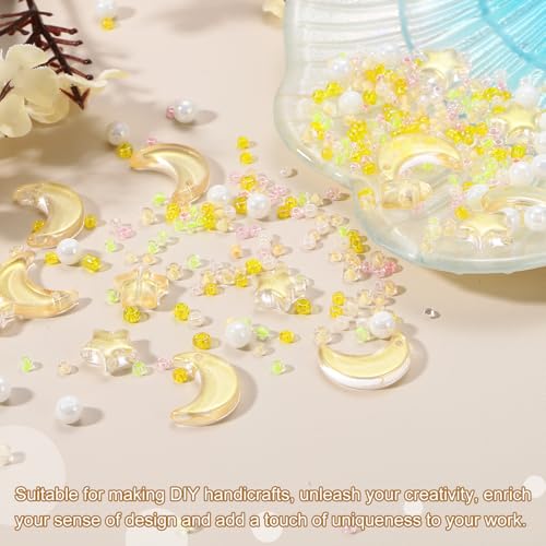 uxcell 110Pcs Star Moon Beads, Star Moon Acrylic Pearl Beads Crystal Glass Spacer Bead for DIY Making Jewelry Bracelets Craft, Yellow - color: Yellow