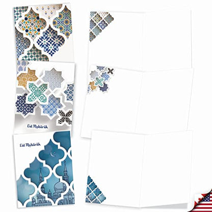 The Best Card Company - 20 Assorted Blank Eid Mubarak Notes Bulk Box Set 4 x 5.12 Inch with Envelopes (10 Designs, 2 Each) Islam Holiday Cards Eid Mubarak Dimensions AM10424RDG-B2x10 - style: Eid Mubarak Dimensions - Blank