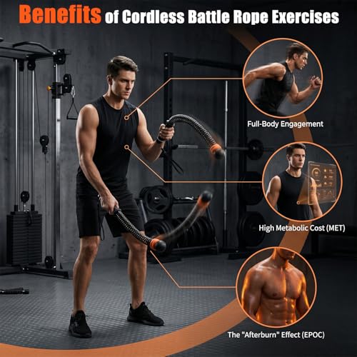 Portable Ropeless Battle Ropes for Home Gym - Weighted Cordless Battle Rope | Full Body Strength Building & HIIT and Cardio Training - Fitness Workout Equipment with Adjustable Resistance for Men & Women