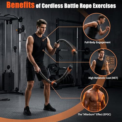 Portable Ropeless Battle Ropes for Home Gym - Weighted Cordless Battle Rope | Full Body Strength Building & HIIT and Cardio Training - Fitness Workout Equipment with Adjustable Resistance for Men & Women