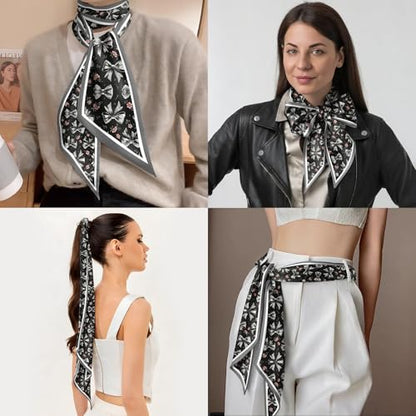 Head Hair Scarf Neck Silk Feeling Scarves Long Thin Satin Fashion Handbag Cute Decoration Women Girls 59 * 6.7'' - color: O-16-grey