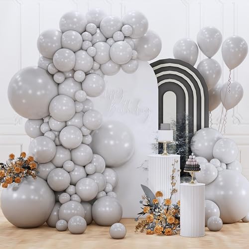 PartyWoo Gray Balloons 152pcs Matte Gray Latex Balloons Different Sizes - color: Gray-y71