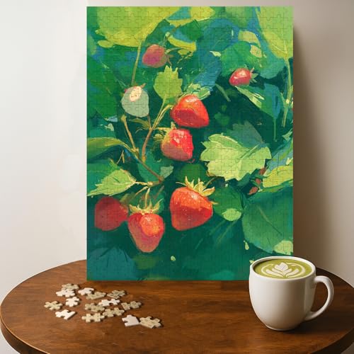 Botanical Strawberry Garden Food Jigsaw Puzzle - 500 Pieces Wooden Puzzle for Adults, Wall Art Gift, Finished Size: 20 x 15 Inch - color: Botanical Strawberry Garden - 500 Pieces