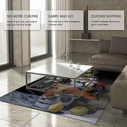 Sunflower Rugs Pierre Auguste Renoir Prints Area Rug Mixed Flowers in an Earthenware Pot Artwork Rugs for Living Room Office Decor 5'3''x7'2'' - size: 5'3''x7'2''