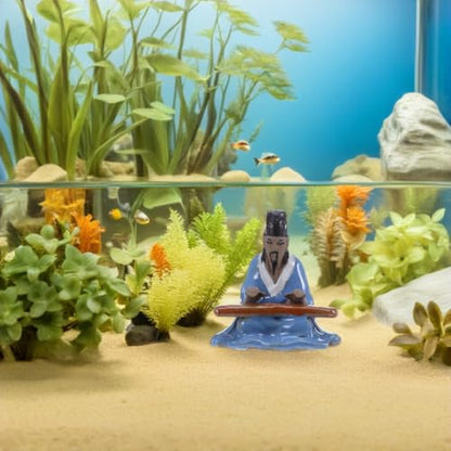 Miniature Bonsai Ornaments 2Pcs - Asian Chess and Music Themed Fish Tank Decorations Ceramic Aquarium Decor Figurines for Desktop and Garden Landscape