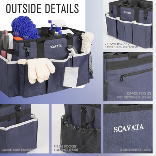 SCAVATA Wearable Caddy Bag, Cleaning Supplies Organizer With Handle & Shoulder Straps for Housekeepers, Under Sink & Car Tool Organizers With 4 Foldable Divider (NavyBlue) - color: NavyBlue