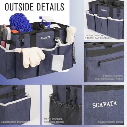 SCAVATA Wearable Caddy Bag, Cleaning Supplies Organizer With Handle & Shoulder Straps for Housekeepers, Under Sink & Car Tool Organizers With 4 Foldable Divider (NavyBlue) - color: NavyBlue