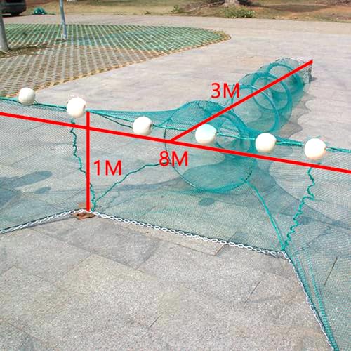 Lawaia Crawfish Trap Fish Net Collapsible Portable Minnow Folded Cast Net With Float and Chain for Shrimp, Lobster, Crab - size: 8M
