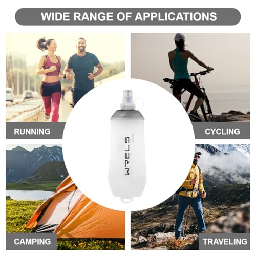 WRELS 200ml/350ml/500ml Collapsible Soft Flask,BPA Free Folding Soft Water Bottle with Hanging Ring,Lightweight TPU Hydration Flask for Running Marathon Cycling Hiking - color: Grey-500ml*2