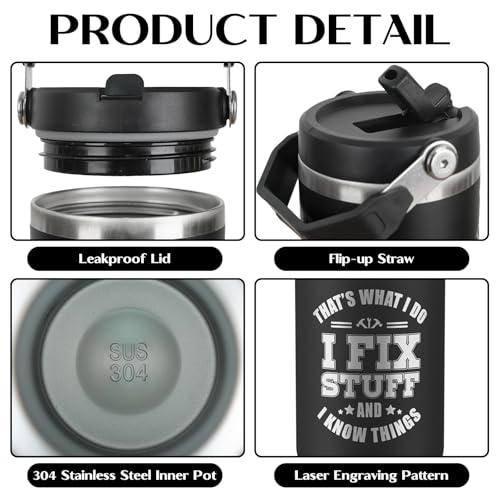 Funny Gifts For Men - That's What I Do I Fix Stuff and I Know Things Cup - 30oz Insulated Tumbler with Handle - Cool Fathers Day,Birthday Gifts for Grandpa,Husband,Uncle - color: Black-fix02