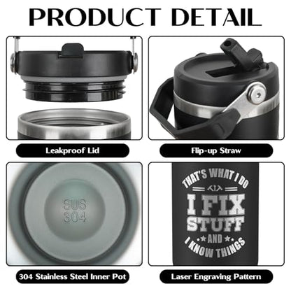 Funny Gifts For Men - That's What I Do I Fix Stuff and I Know Things Cup - 30oz Insulated Tumbler with Handle - Cool Fathers Day,Birthday Gifts for Grandpa,Husband,Uncle - color: Black-fix02