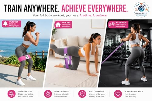 12 PCS Resistance Bands Set for Working Out – Fabric Booty & Long Exercise Bands for Women & Men with 3 Carry Bags, Door Anchor, Measuring Tape & Workout Guide