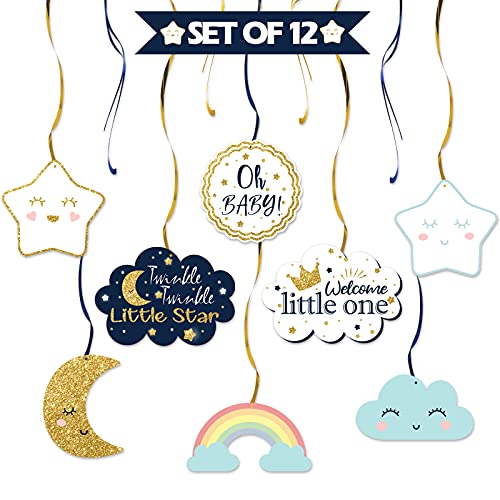 LINGTEER Twinkle Twinkle Little Star Swirls Streamers - Cheers to Baby Shower Birthday Party Hanging Decorations - Boy. - color: Blue