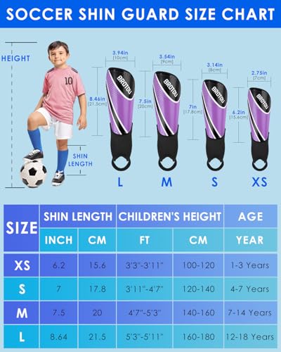 BROTOU Shin Guards Soccer Youth, Soccer Shin Guards for Kids 3-15, Light Weight Adjustable Straps Shin Pads Protection Equipment with Ankle and Leg Calf Protection - color: Purple, size: Medium