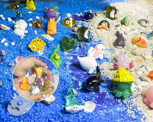 55pcs Mini Ocean Resin Animals Plastic Animals Marine Miniature Aquarium Ornaments Decorations for DIY Fish Tank Potted Micro Fairy Garden Dollhouse (56PCS Marine Animal Set) - style: 55PCS Marine Animal Set