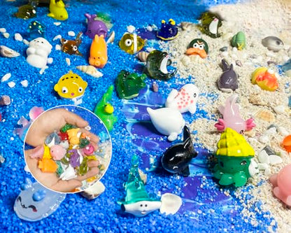 55pcs Mini Ocean Resin Animals Plastic Animals Marine Miniature Aquarium Ornaments Decorations for DIY Fish Tank Potted Micro Fairy Garden Dollhouse (56PCS Marine Animal Set) - style: 55PCS Marine Animal Set