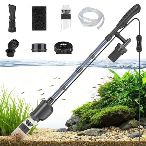 Electric Aquarium Vacuum Gravel Cleaner, 36W Electric Fish Tank Cleaning Tools with Strong Suction for Automatic Water Change Algae Filter Water Circulation Wash Sand 580GPH (Black)