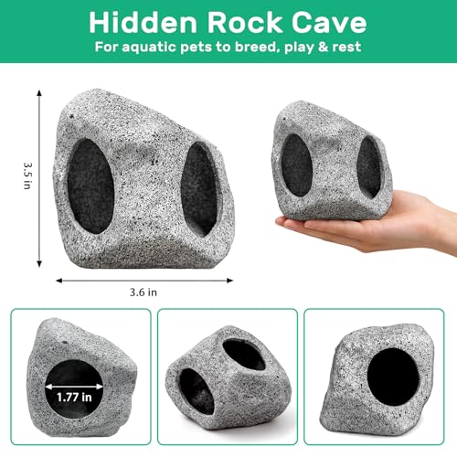 Fish Tank Decor, Aquarium Decor Set Betta Fish Tank Decorations with Artificial Green Plants & Hideaway Rock Cave for Betta Goldfish Turtle Reptile Decoration