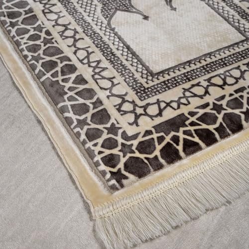 Modefa Turkish Islamic Prayer Mat - Velvet Janamaz - Intricate Praying Rug Ramadan Eid Gift - Traditional Muslim Seccade for Men Women - Saray (Charcoal Grey) - color: Charcoal Grey
