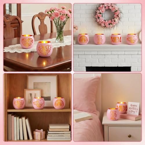 FoldTier 6 Pcs Best Mom Ever Gifts Candle Holders Rainbow Love Mum Home Decor for Candle Pink Mama Tealight Votive Holder for Birthday Party Centerpiece Mother's Gift for Birthday, Anniversary, Thanks - style: Mother’s Day