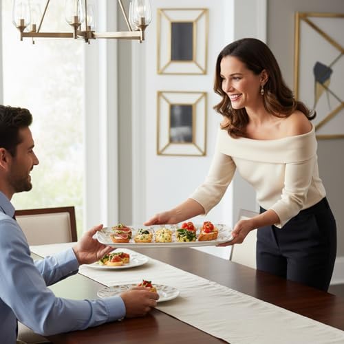 Rectangle Gold Leaves White Serving Tray (2-Pack) - 17.5" Disposable Serving Platter for Appetizer, Fruits & Serving Dishes | Perfect Plastic Tray for Party Serveware - style: Gold Leaves