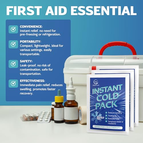 50 Pack Instant Ice Packs for Injuries, Disposable First Aid Cold Packs | No Freezer Needed, 6"x4.5" Instant Cold Packs for Injuries, Disposable Ice Packs for Kids, Postpartum Cold Compress - size: 50 Pack (6" x 4.5")