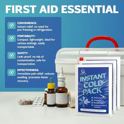 50 Pack Instant Ice Packs for Injuries, Disposable First Aid Cold Packs | No Freezer Needed, 6"x4.5" Instant Cold Packs for Injuries, Disposable Ice Packs for Kids, Postpartum Cold Compress - size: 50 Pack (6" x 4.5")