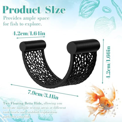 2PCS Betta Fish Hammock, Floating Betta Hammock, Floating Rest Platform Aquarium Hammocks for Bettas Small Fish Shrimp Aquascape Decor (Black)