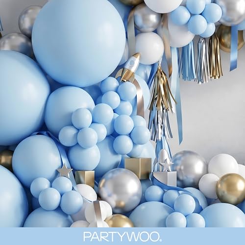 PartyWoo 라이트 블루 풍선 152피스 다양한 사이즈 45.7cm(18인치), 30.5cm(12인치), 25.4cm(10인치), 12.7cm(5인치) 베이비 파스텔 스카이 아쿠아 블루 풍선 아치 키트 화환 생일 성별 공개 베이비 샤워 졸업 파티 장식 블루-Y4 - color: 블루-y4