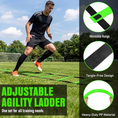 Agility Ladder, Soccer Football Training Equipment Set - 20ft Speed Ladder, 4 Hurdles,Parachute, 12 Cones & Jump Rope | Agility & Speed Training for Kids Youth Adults,Basketball & Football Accessories - color: Green