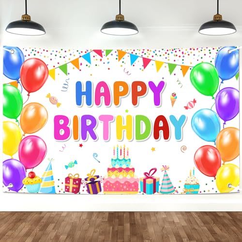Happy Birthday Banner Backdrop Decorations Flag Outdoor 71x44 Inch,Colorful Rainbow Birthday Bunting for Boys Girls Indoor Home Party Supplies,Yard Sign Photography Background - color: Birthday White