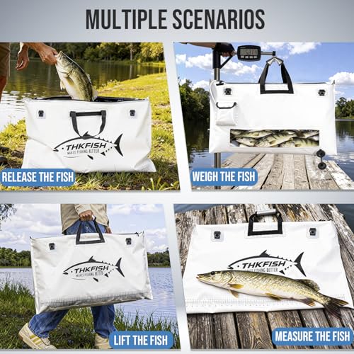 THKFISH Fish Tournament Weigh in Bag for Bass Fishing with Leakproof Zipper | Heavy Duty Live Fish Bags for Caught Fish with Waterproof Zipper and Mesh Liner,Puncture Resistant - color: White-32×19.7in