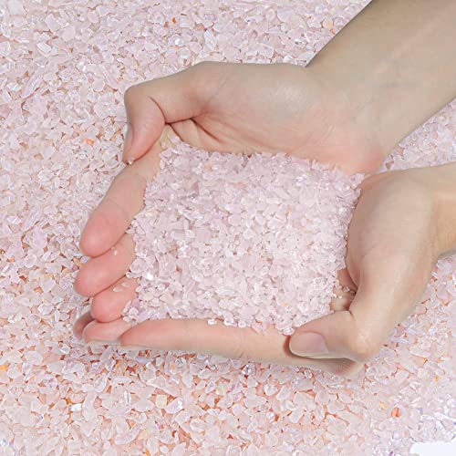 T4U Crystal Rocks for Aquarium, Rose Quartz Chips Pebbles for Plants 1 lb | Crushed gemstone gravel for fish tank decor, succulent top dressing, terrariums, vase filler, resin art and craft projects - color: #2 - Rose, size: 1 LB