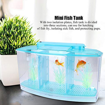 Acrylic Fish,Bowl, Aquarium Fish LED Acrylic Three Divisions Breeding Isolation Box for Small Fishes (Blue)