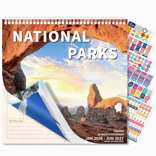 Ospelelf Wall Calendar 2026-2027 18 Months 12"X12" National Park Calender Wall Hanging Spiral Bound Calendar for Easy Organizing, Use Jan 2026 - Dec 2027 - color: National Park (Jan 2026 - Dec 2027)