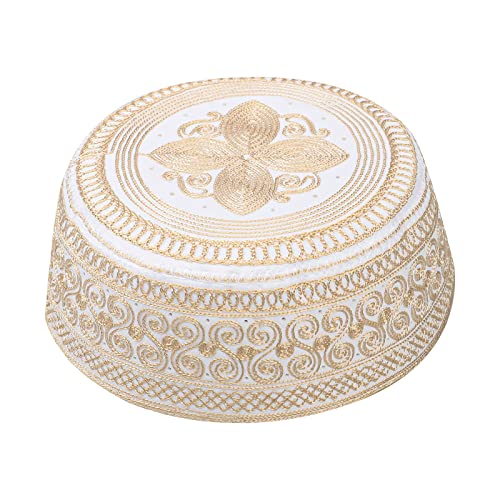 Muslim Prayer Kufi Hat for Men Boys Islamic Beanie Skull Cap Prayer Headwear Embroidery Kofia Topi Sun Hat Ramadan Eid Gift - color: Yellow