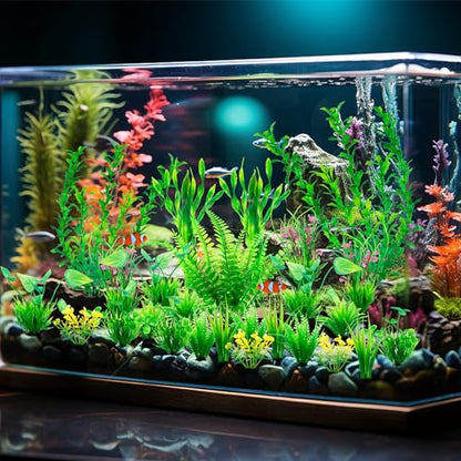Ameliade Aquarium Artificial Plastic Plants Large Fish Tank Decor, 26PCS | Green Aquarium Decorations, Soft Goldfish Betta Big Tank Accessories, Fish Bowl Tall Ornaments