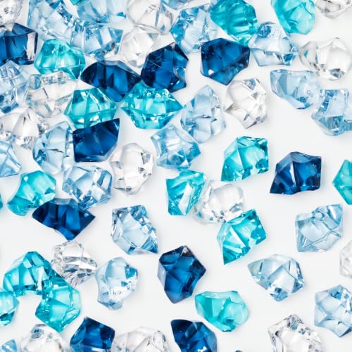 DomeStar 500 PCS Assorted Blue Fake Ice Rocks for Vase Fillers | Acrylic Crystals Gems Aquarium Gravels Small Rocks for Fish Tanks Decorations, Ocean Decor - color: Blue
